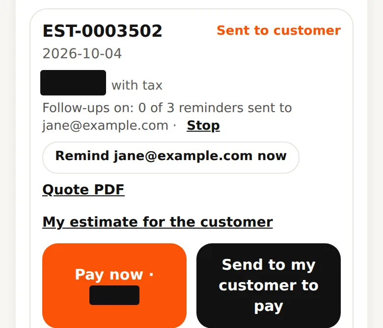 Follow-ups and Remind now on a quote