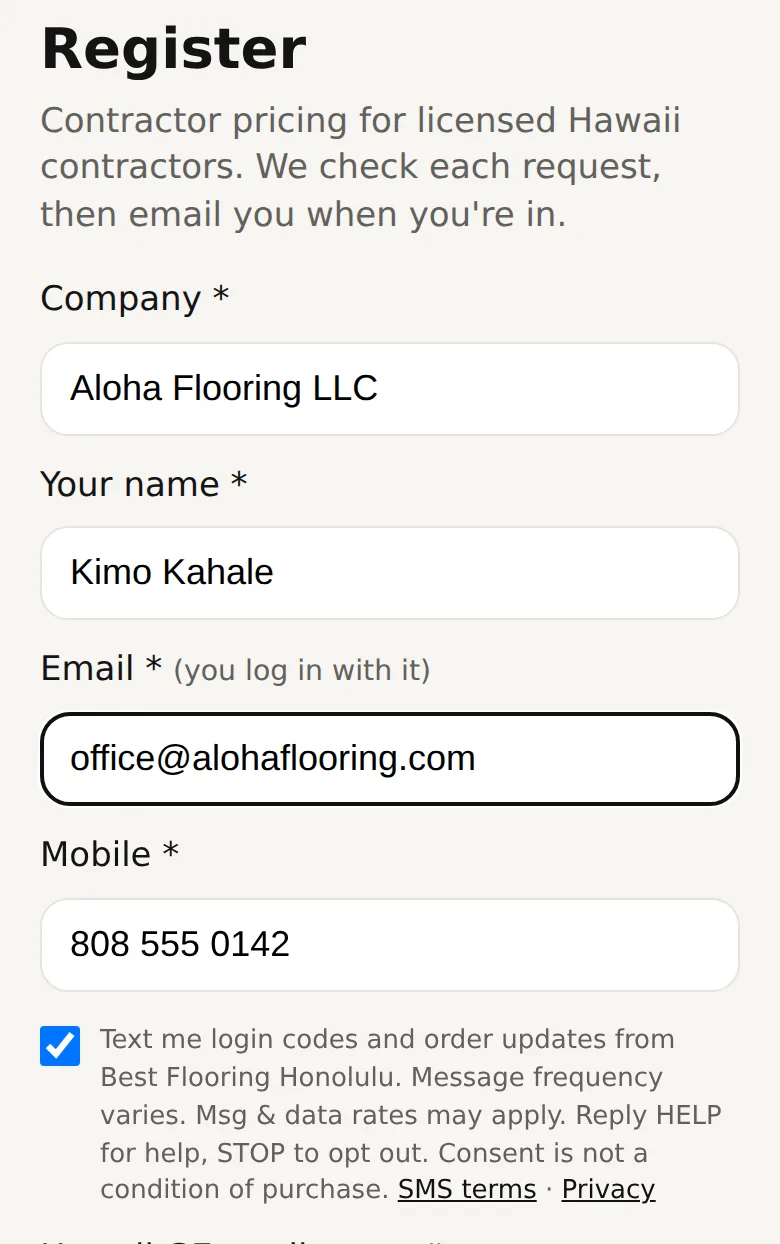 Register form